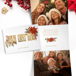 Cartão De Festividades Com Dobra Tripla Letras de Bloco de Joy Iluminadas Douradas com Poi