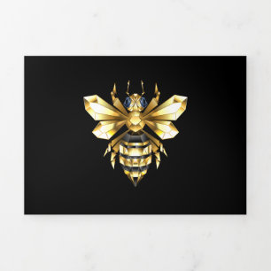 Cartão De Festividades Com Dobra Tripla Logotipo Faux Gold Foil Polygonal da Abelha em Pre