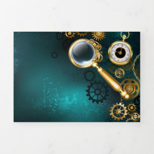 Cartão De Festividades Com Dobra Tripla Lupa no estilo Steampunk