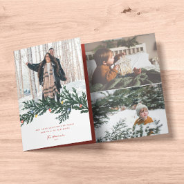 Cartão De Festividades Com Dobra Tripla Luzes de Natal e Foto Verde