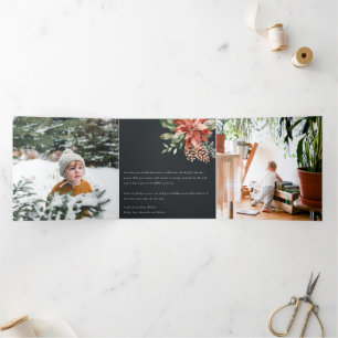 Cartão De Festividades Com Dobra Tripla Marinho de Poinsettia no Natal da Paz - Pine 3 Fot