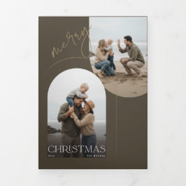 Cartão De Festividades Com Dobra Tripla Modern Arch Geometric Beach Photo Family Christmas