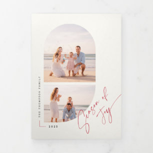 Cartão De Festividades Com Dobra Tripla Moderno Estilo Arco Família Foto Praia Natal