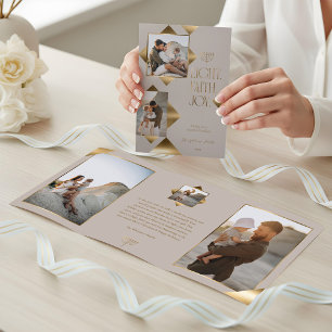 Cartão De Festividades Com Dobra Tripla Moderno Hanukkah de Fotos da Família Estrela de Ou