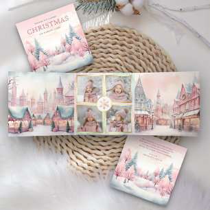 Cartão De Festividades Com Dobra Tripla Mundo de Sonho Pastel de Inverno 4 Fotos Natal