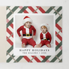 Cartão De Festividades Com Dobra Tripla Natal clássico da Xadrez Beige Tartan