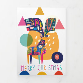Cartão De Festividades Com Dobra Tripla Natal Colorido Abstrato Rena Personalizado