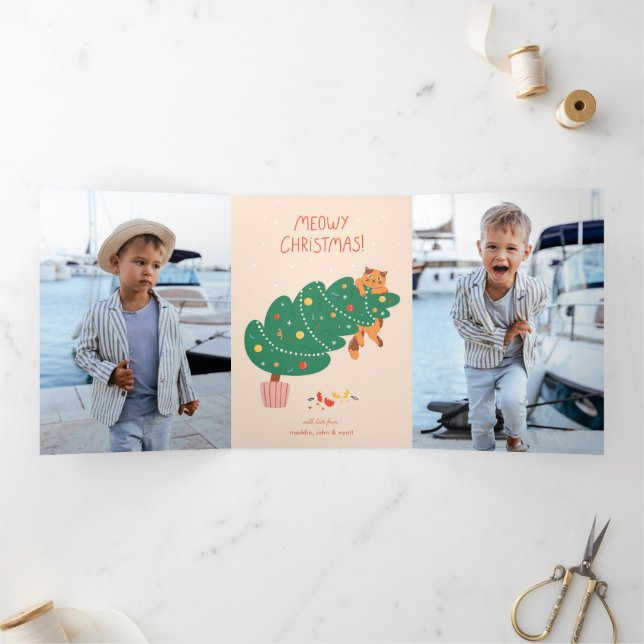 Cartão De Festividades Com Dobra Tripla Natal Felino - Diversão Maliciosa de Gatos (Dentro)