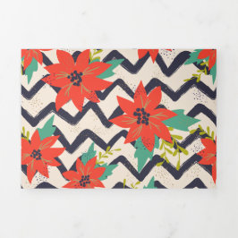 Cartão De Festividades Com Dobra Tripla Natal Red Poinsettia Black & White Chevron