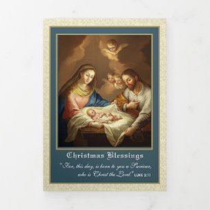 Cartão De Festividades Com Dobra Tripla Natal Religioso Jesus Virgem Maria Poema Tri-Fol