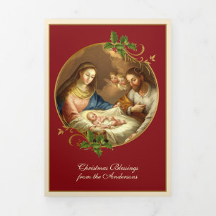 Cartão De Festividades Com Dobra Tripla Natal religioso Jesus Virgem Maria São José