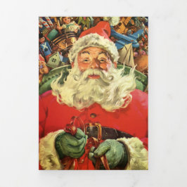Cartão De Festividades Com Dobra Tripla Natal vintage Papai Noel em Sleigh com Brinquedos