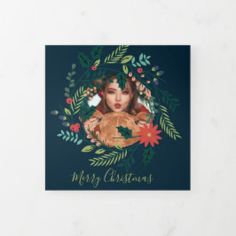 Cartão De Festividades Com Dobra Tripla Natal Wreath Foto personalizada Natal