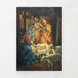Cartão De Festividades Com Dobra Tripla Natividade de Natal Vintage, Menino Jesus no Presé