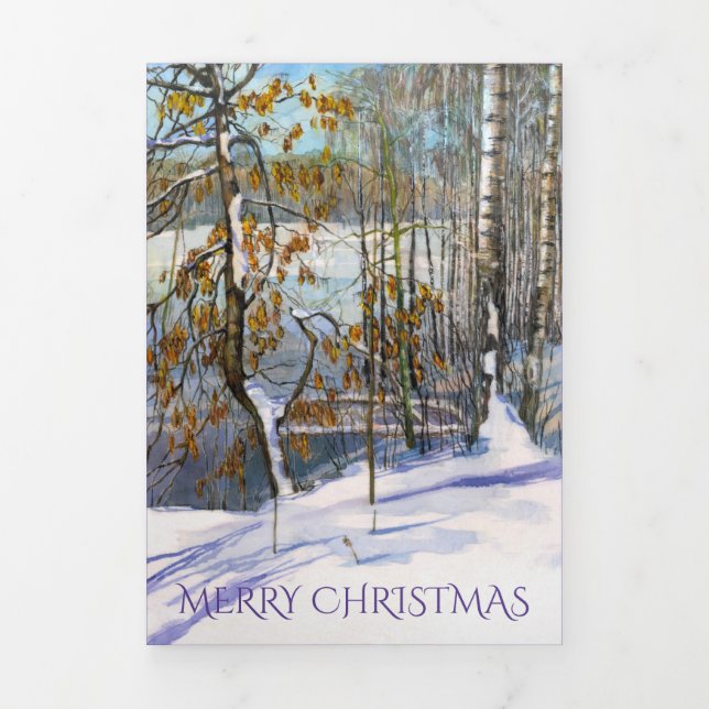 Cartão De Festividades Com Dobra Tripla Neve caída Pintor de Aquarela (Cobrir)