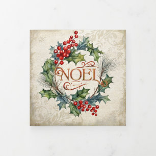Cartão De Festividades Com Dobra Tripla Noel Floral do Estilo de Vintagem do Ornamentado E