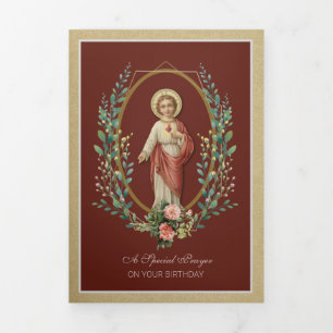 Cartão De Festividades Com Dobra Tripla Oração de Aniversário Religiosa Católica Vintage J