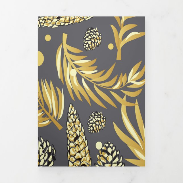 Cartão De Festividades Com Dobra Tripla Padrão de Natal, Pinheiro Neve 2 (Cobrir)