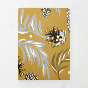 Cartão De Festividades Com Dobra Tripla Padrão de Natal, Pinheiro Neve 6