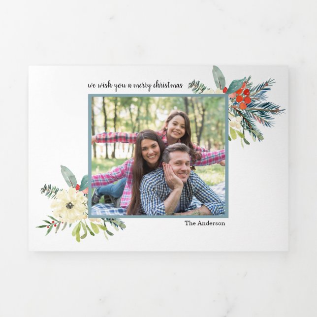 Cartão De Festividades Com Dobra Tripla Pinheiro de inverno galhos elegantes 3 fotos de Na (Cobrir)