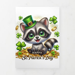 Cartão De Festividades Com Dobra Tripla Placa de Dia de São Patrício bonita com raccoon