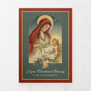 Cartão De Festividades Com Dobra Tripla Poema Religioso de Natal Jesus Virgem Maria