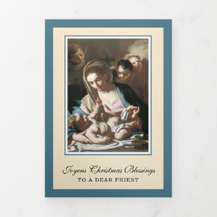 Cartão De Festividades Com Dobra Tripla Poema Religioso de Natal Jesus Virgem Maria
