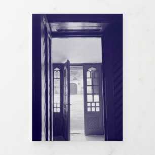 Cartão De Festividades Com Dobra Tripla Portas azuis