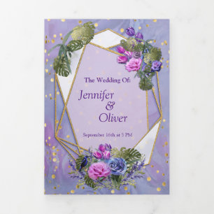 Cartão De Festividades Com Dobra Tripla Rosas muito azuis-violetas E TULIPS com dobra trip