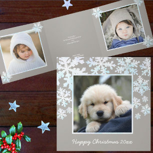 Cartão De Festividades Com Dobra Tripla Snowflake White Opal Feliz Natal 4 Foto