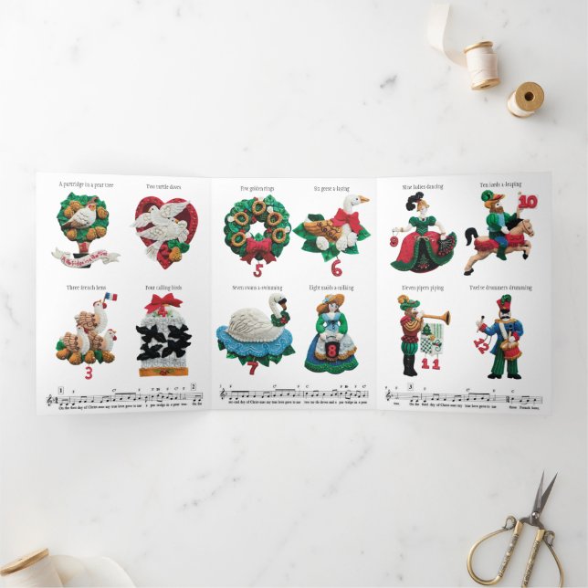 Cartão De Festividades Com Dobra Tripla Sua mensagem 12 Dias de Natal Tri-Fold Feriado (Dentro)