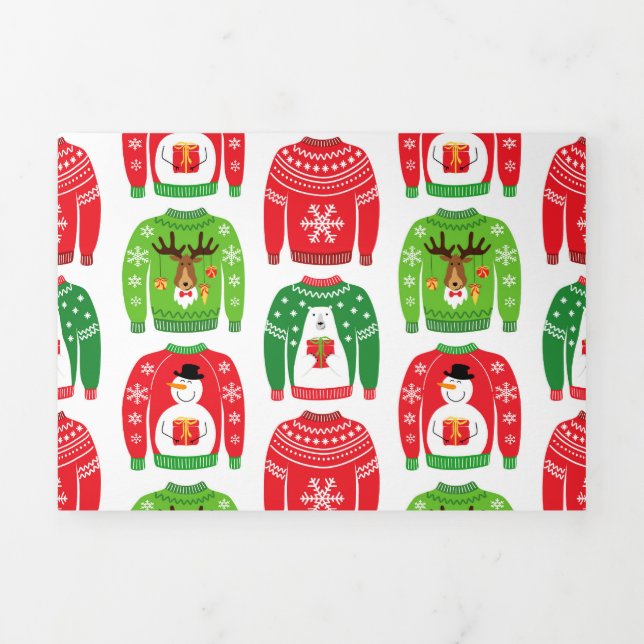 Cartão De Festividades Com Dobra Tripla Ugli Xmas Sweatters Polar Bear Snowman Rudolf Red (Cobrir)