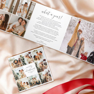 Cartão De Festividades Com Dobra Tripla Várias Fotografias Caligrafia Feliz Natal Branco