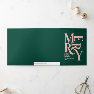 Cartão De Festividades Com Dobra Tripla verde e rosa vintage natal alegre multi foto
