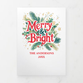 Cartão De Festividades Com Dobra Tripla Vintage Alegre e Brilhante Simples Multi Foto