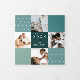 Cartão De Festividades Com Dobra Tripla Xadrez Azul Esmeralda Verde 7 Foto Olá 2022 Ano No