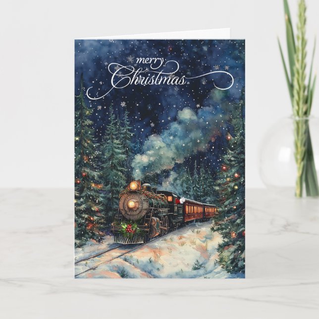 Cartão De Festividades Comboio de Natal A Bordo da Noite Wintry (Frente)