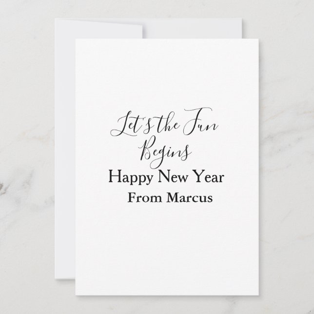Cartão De Festividades começa a diversão feliz ano novo nome ano simpl (Frente)
