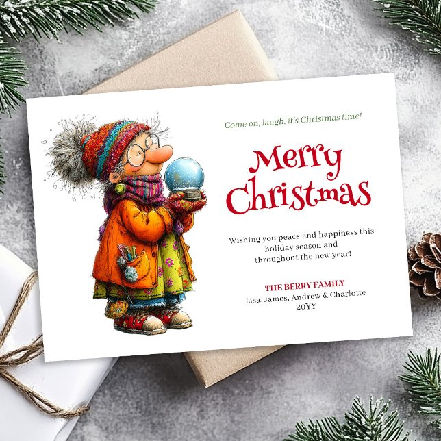 Cartão De Festividades Comic Holiday Woman Personalized Christmas Card (Comic Holiday Woman Personalized Christmas Card)