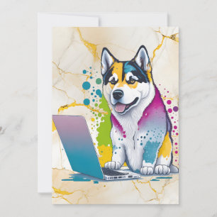 Cartão De Festividades Computador rouco Rainbow Watercolor Proteção técni