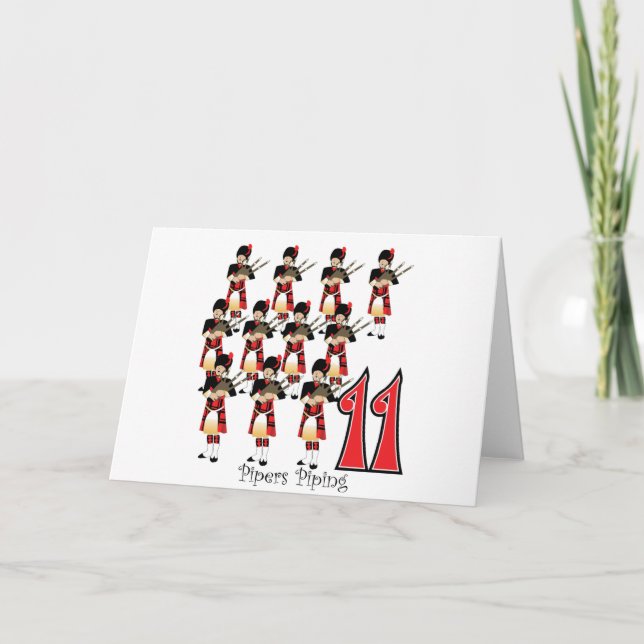 Cartão De Festividades Condução por meio de canos de 11 gaiteiros (Frente)