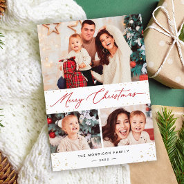 Cartão De Festividades Confetti Dourado moderno Feliz Natal 3 Foto