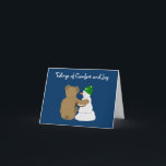 Cartão De Festividades Conforto e alegria<br><div class="desc">Um urso bonito com seu braço em torno de seu amigo do boneco de neve!</div>