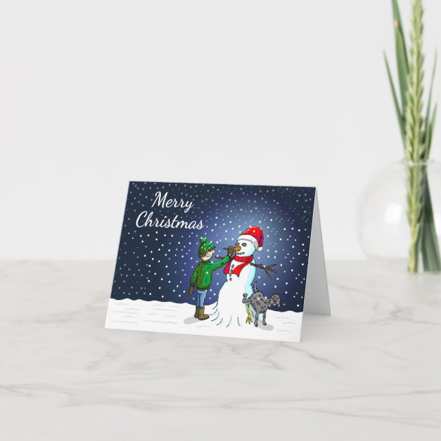 Cartão De Festividades Construção de boneco de neve (Frente)