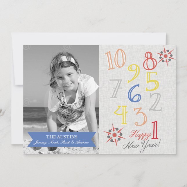 Cartão De Festividades Contagem para Ano Novo (Frente)