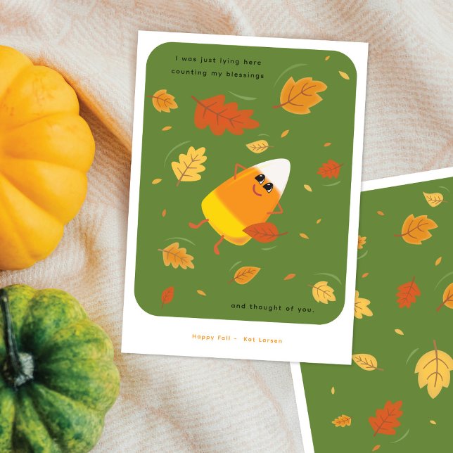 Cartão De Festividades Contando Minhas Bênçãos | Doce Candy Corn Verde Fo (Criador carregado)
