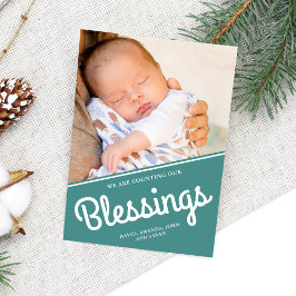Cartão De Festividades Contando Nossas Bênçãos | Foto de Bebê de Natal