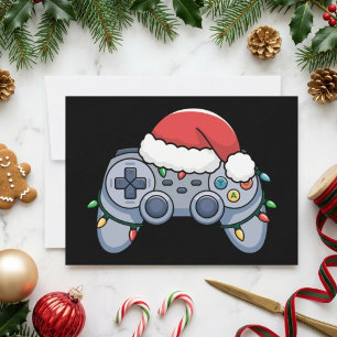 Cartão De Festividades Controle de Video-game de Natal Luzes de Chapéu de