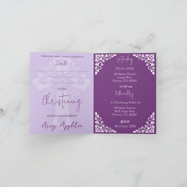 Cartão De Festividades Convocação (escrita) Floral Cross Baptism Sweet Pl (Interior)