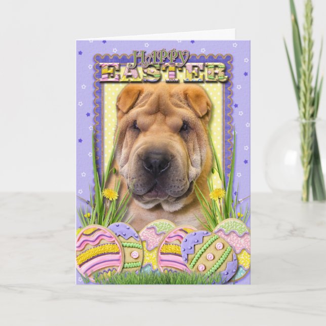 Cartão De Festividades Cookies de Ovos de Páscoa - Shar Pei (Frente)
